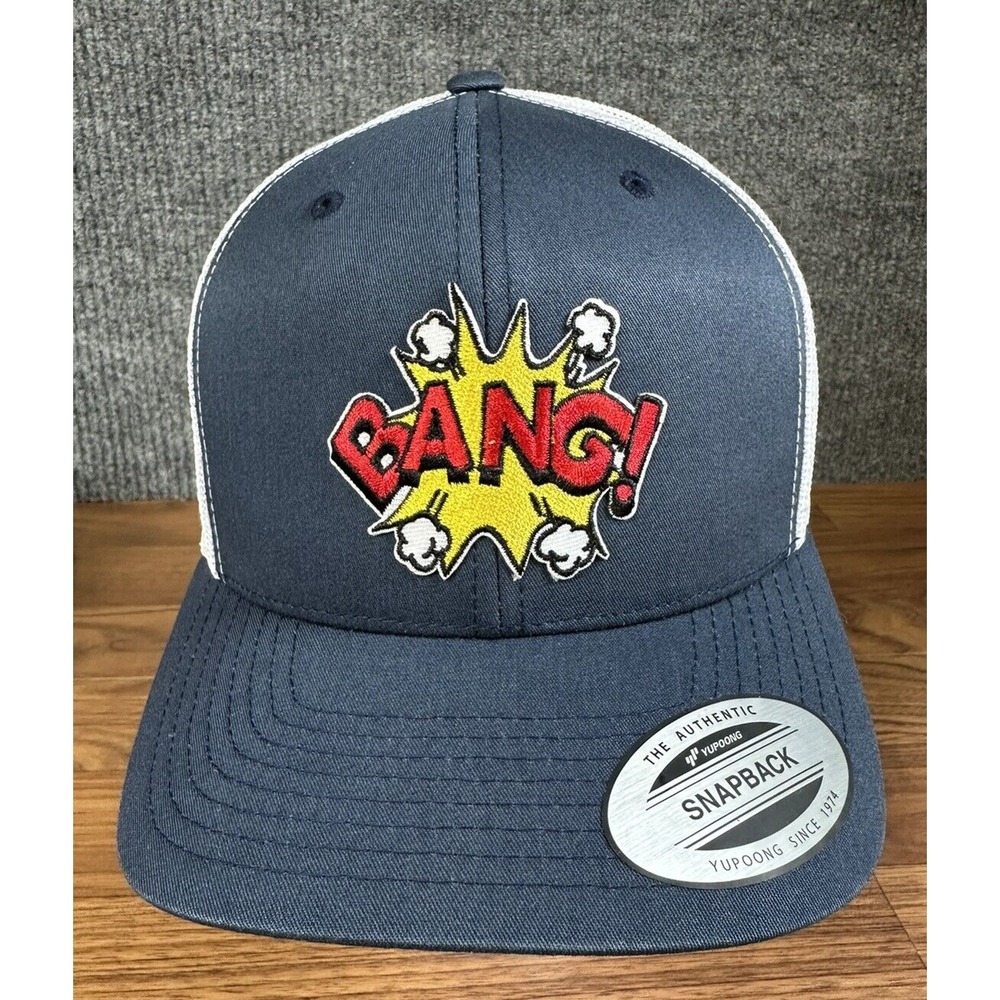 The Classics Yupoong Bang Embroidered Mesh Snap Back Trucker Hat Blue White